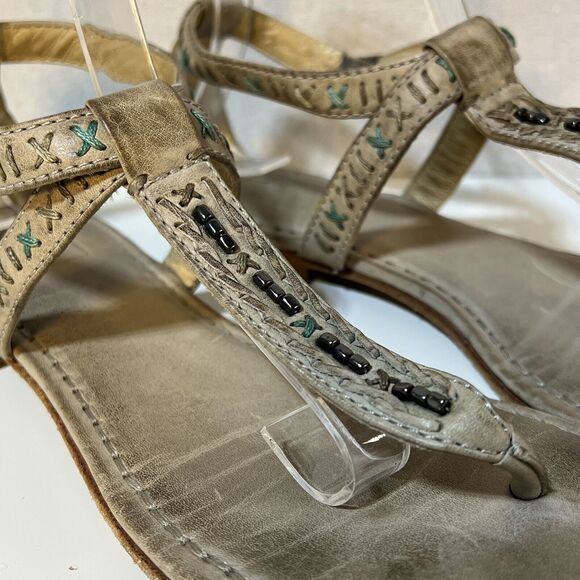 Frye Carson Boho Natural Leather Beaded Thong Strappy Sandals Sz. 8.5 - Picture 2 of 8